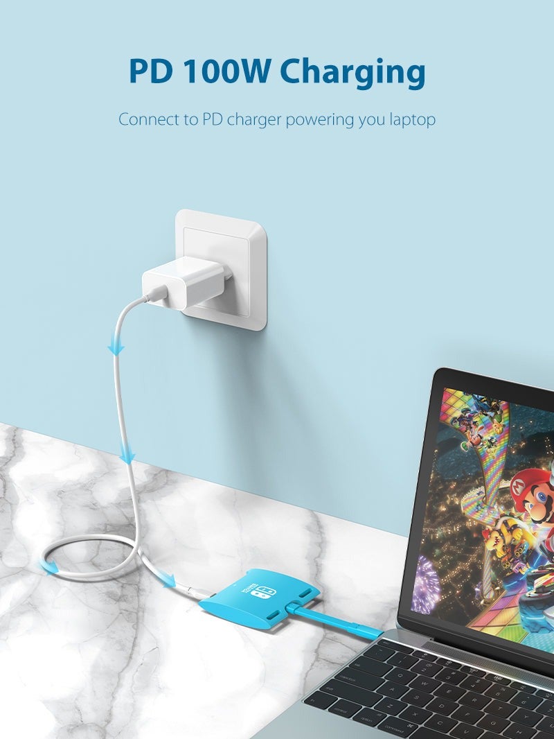 كابل تايم قاعدة توصيل متوافقة مع جهاز نينتندو سويتش OLED، موزع USB-C 3 في 1 | أحمر ساحر - Image 3